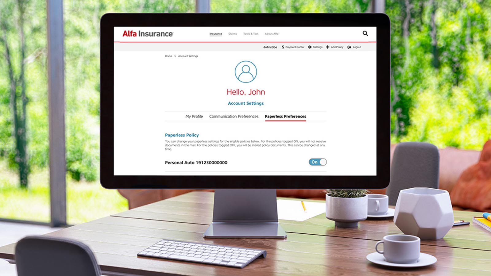 Photo of Alfa paperless preferences screen for a generic customer account